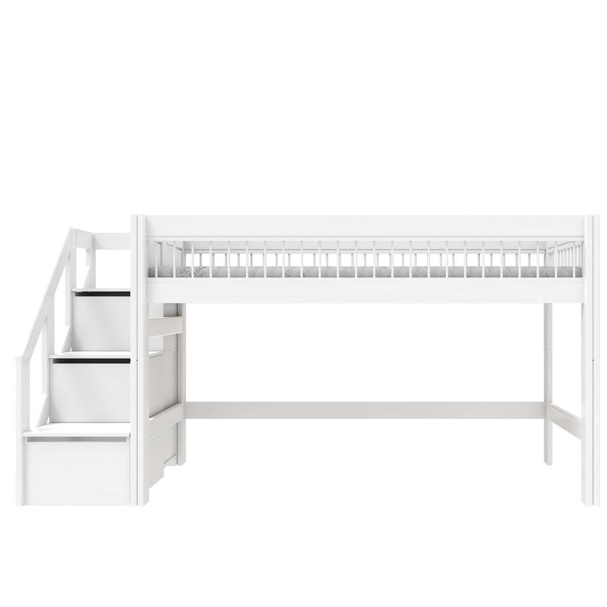 Lit mi-hauteur avec escalier 90x200cm BREEZE Lifetime blanc
