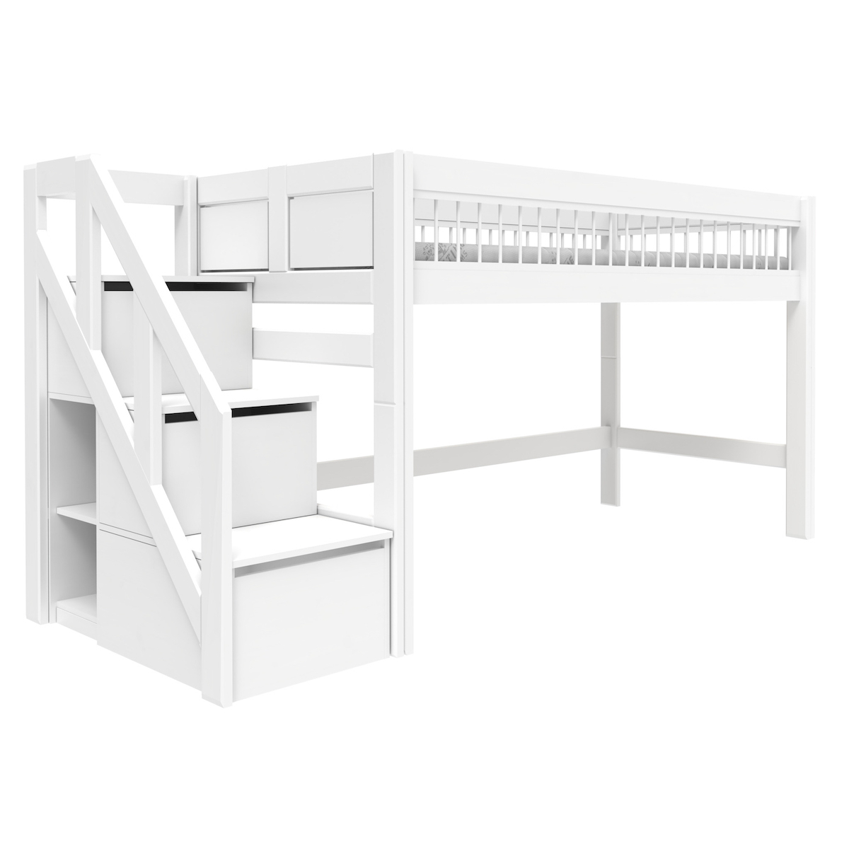 Lit mi-hauteur avec escalier 90x200cm BREEZE Lifetime blanc