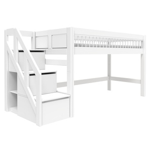 Lit mi-hauteur avec escalier 90x200cm BREEZE Lifetime blanc