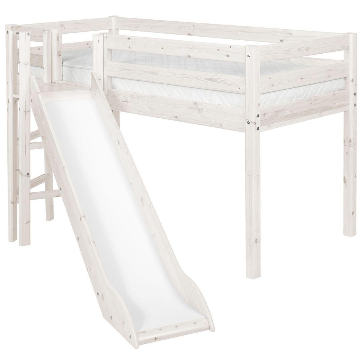Lit mi-hauteur Classic Line 90x200 cm + plate-forme + toboggan by Flexa