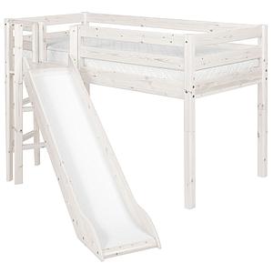 Lit mi-hauteur Classic Line 90x200 cm + plate-forme + toboggan by Flexa