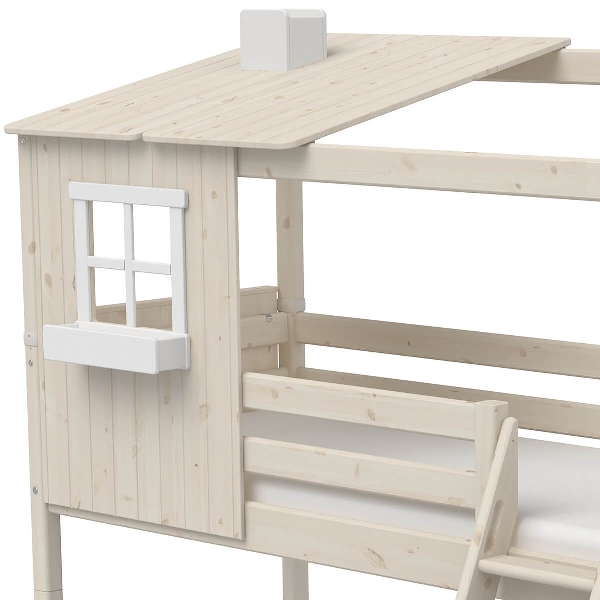 Lit mi hauteur évolutif cabane 90x200cm 1/2 PLAY HOUSE CLASSIC Flexa blanc