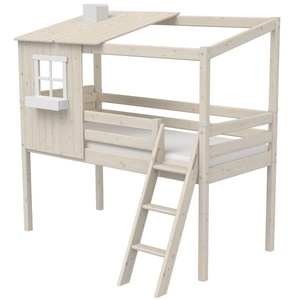 Lit mi hauteur évolutif cabane 90x200cm 1/2 PLAY HOUSE CLASSIC Flexa blanc