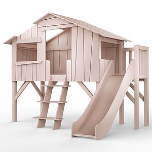 Lit mi hauteur toboggan plate-forme 90x190cm CABANE Mathy by Bols rose hiver