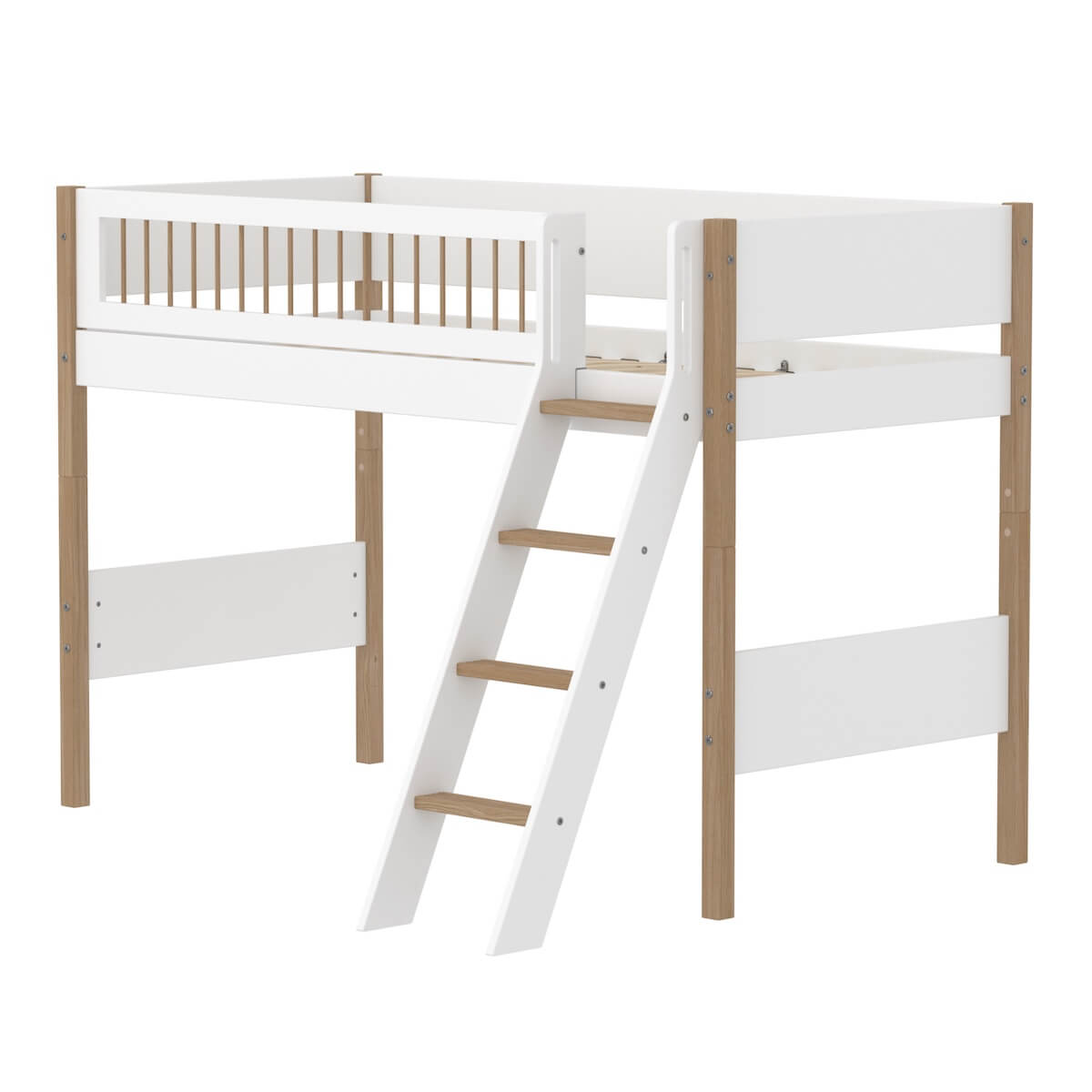 Lit semi-haut 90x200cm NOR Flexa Legs + Crossbars Oak SL.Ladder
