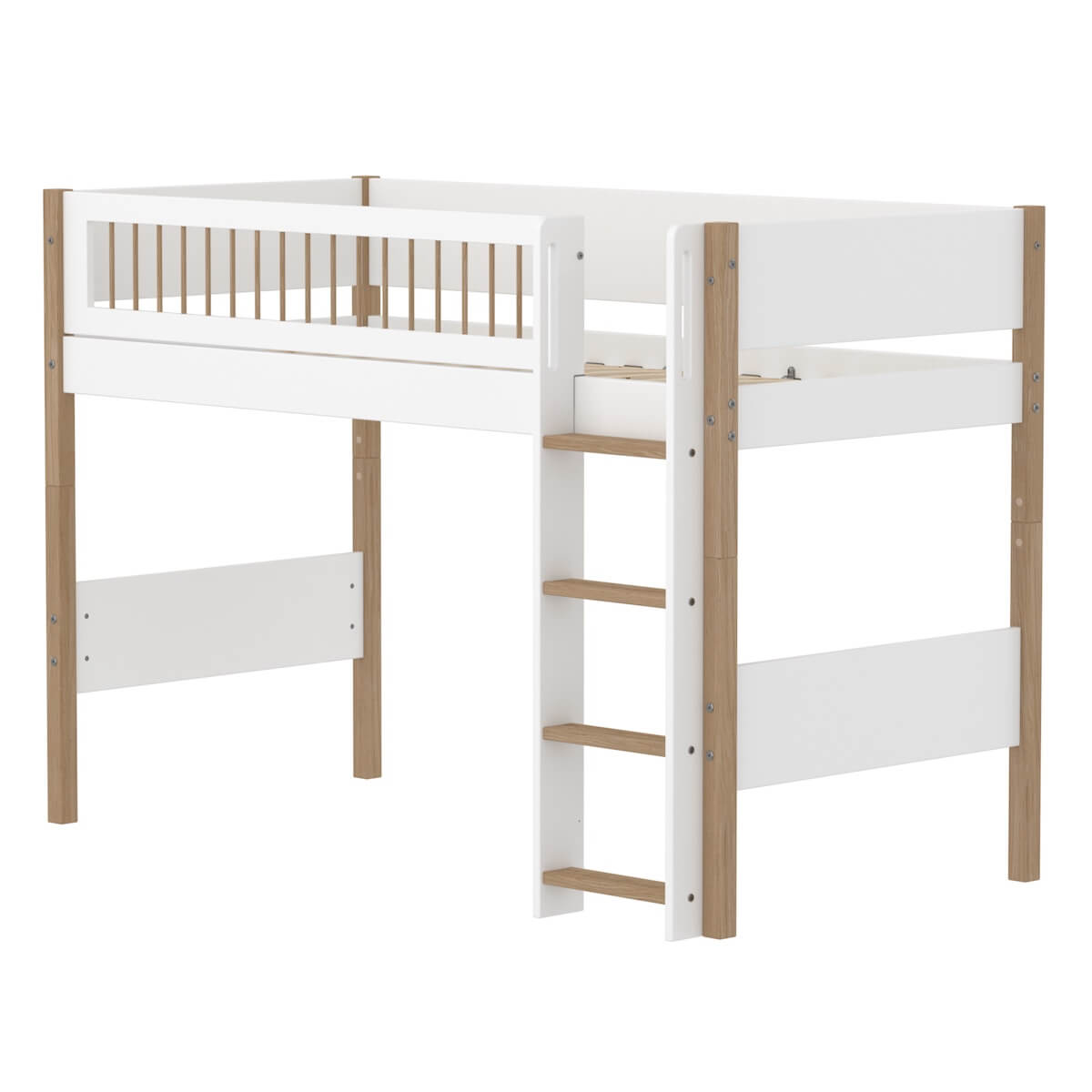 Lit semi-haut 90x200cm NOR Flexa Legs + Crossbars Oak Str.Ladder