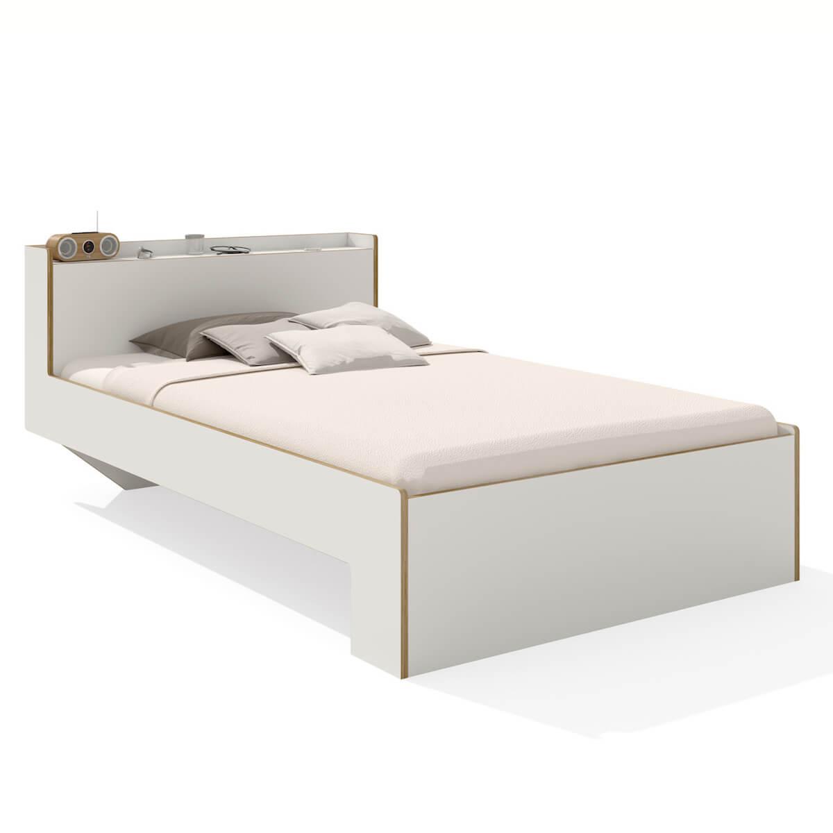 Lit simple 100x200cm NOOK Mueller blanc-bouleau