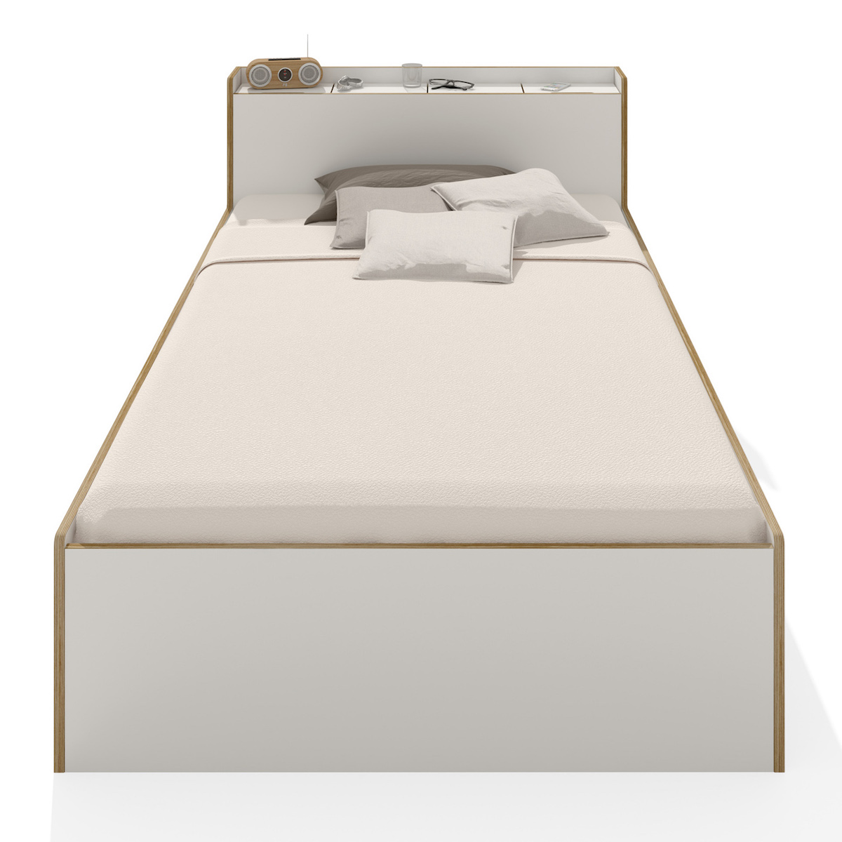 Lit simple 100x200cm NOOK Müller Small Living blanc - bord en bouleau