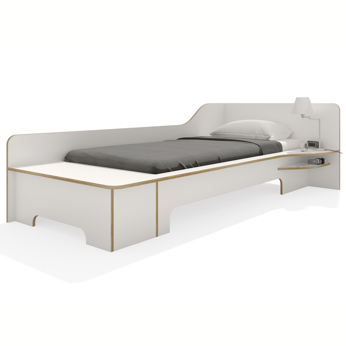 Lit simple 90x200cm sommier version droite PLANE Müller Small Living blanc
