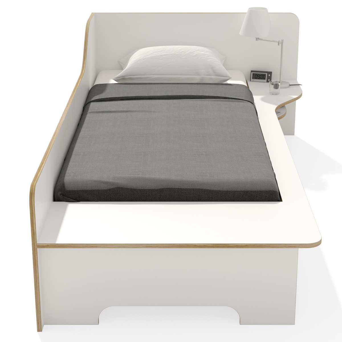 Lit simple 90x200cm sommier version droite PLANE Müller Small Living blanc