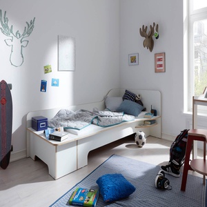 Lit simple 90x200cm sommier version droite PLANE Müller Small Living blanc