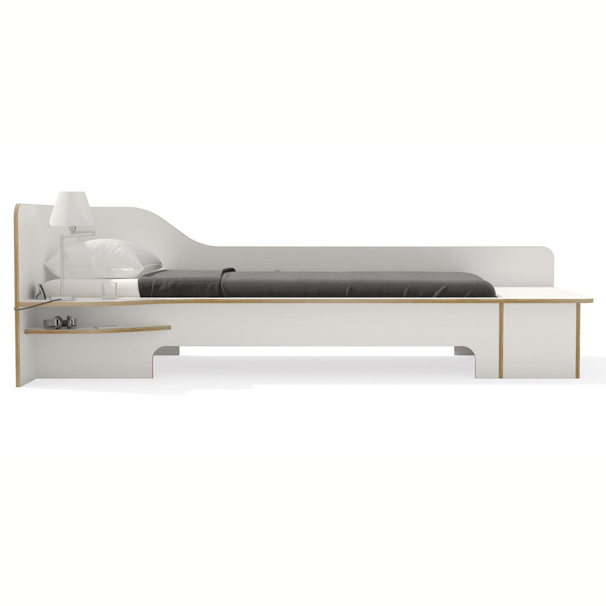 Lit simple 90x200cm sommier version gauche PLANE Müller Small Living blanc