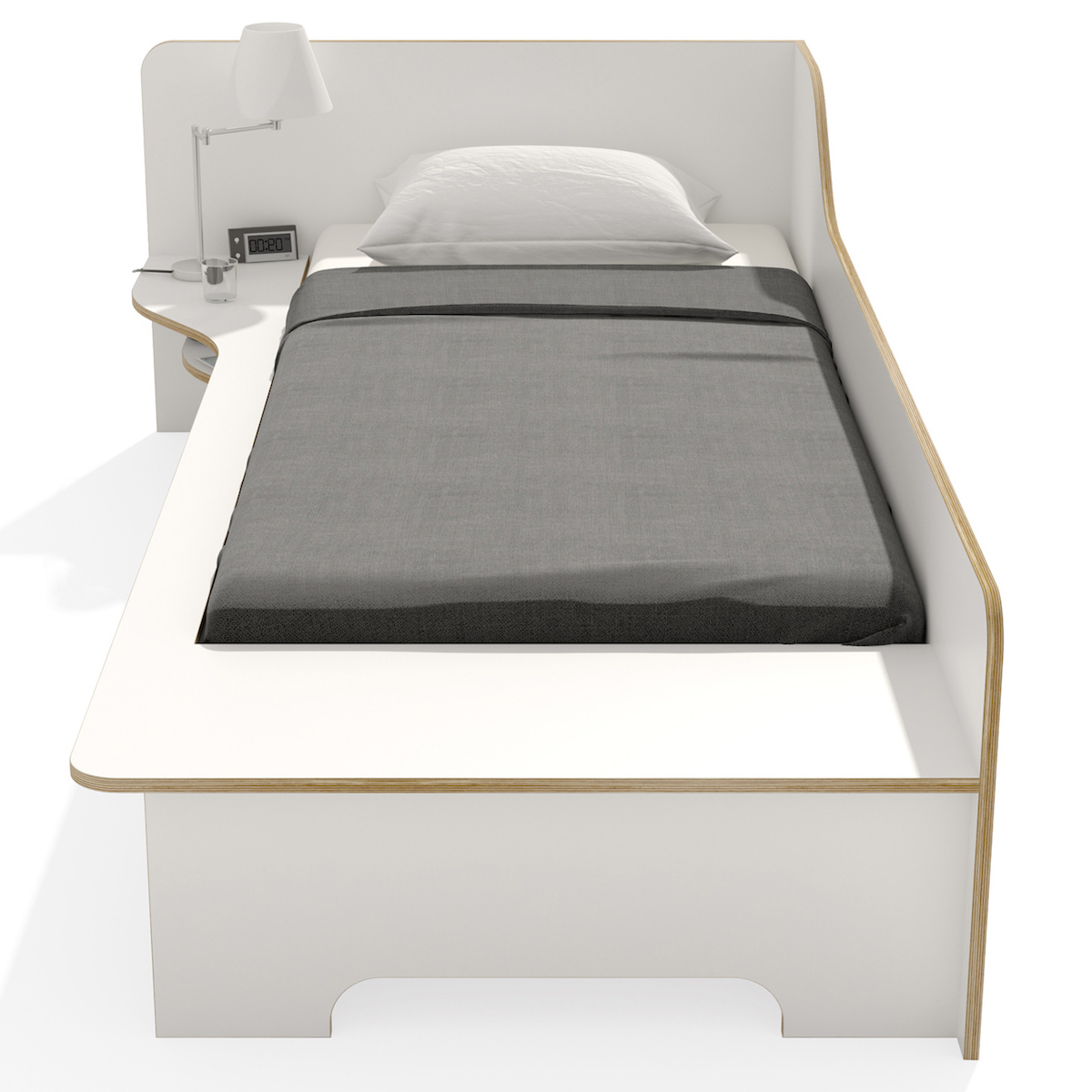 Lit simple 90x200cm sommier version gauche PLANE Müller Small Living blanc