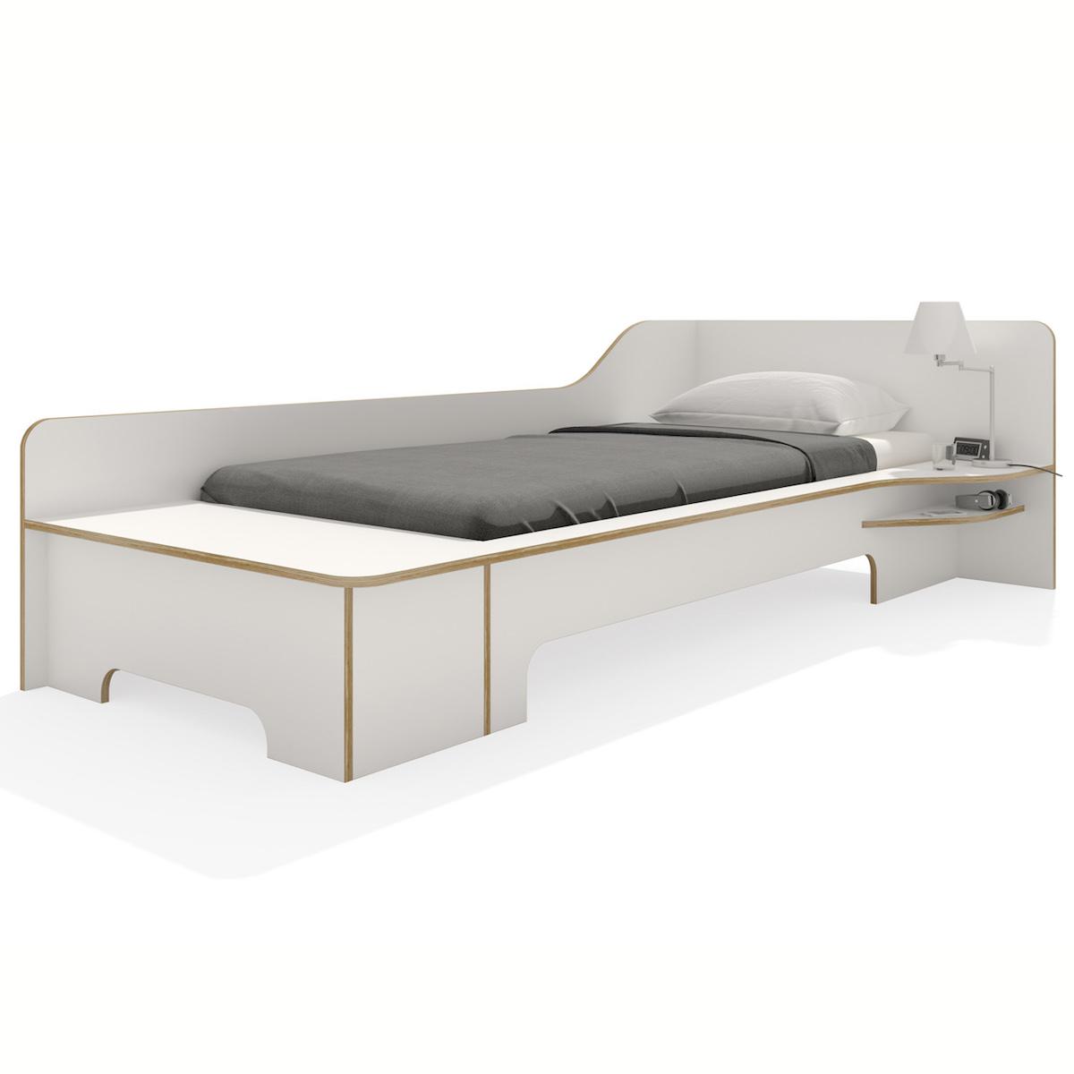 Lit simple 90x200cm tiroir de lit version droite PLANE Mueller blanc