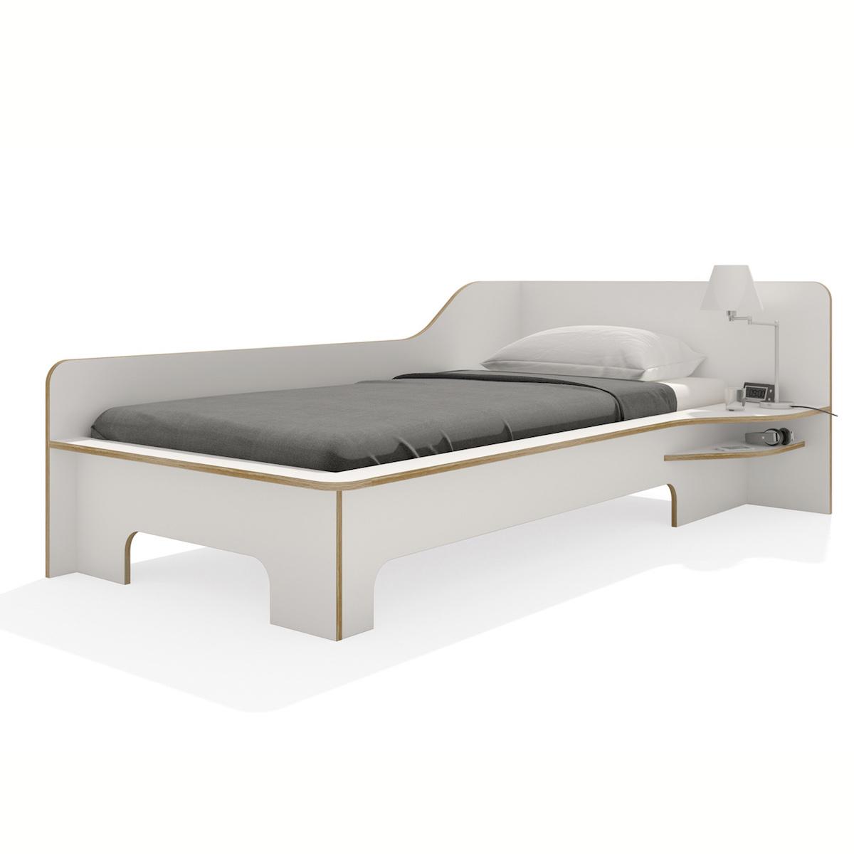 Lit simple 90x200cm version droite PLANE Mueller blanc-bouleau