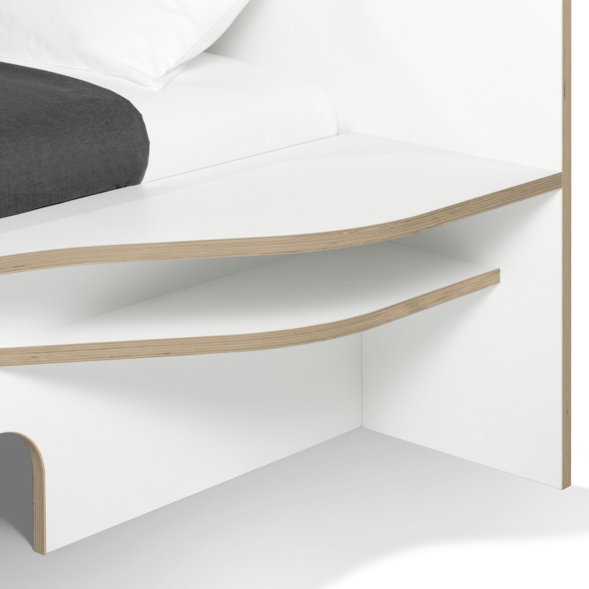 Lit simple 90x200cm version droite PLANE Müller Small Living blanc - bord en bouleau