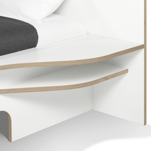 Lit simple 90x200cm version droite PLANE Müller Small Living blanc - bord en bouleau
