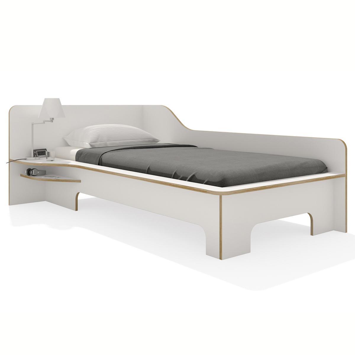 Lit simple 90x200cm version gauche PLANE Mueller blanc-bouleau