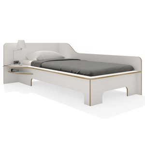 Lit simple 90x200cm version gauche PLANE Müller Small Living blanc - bord en bouleau