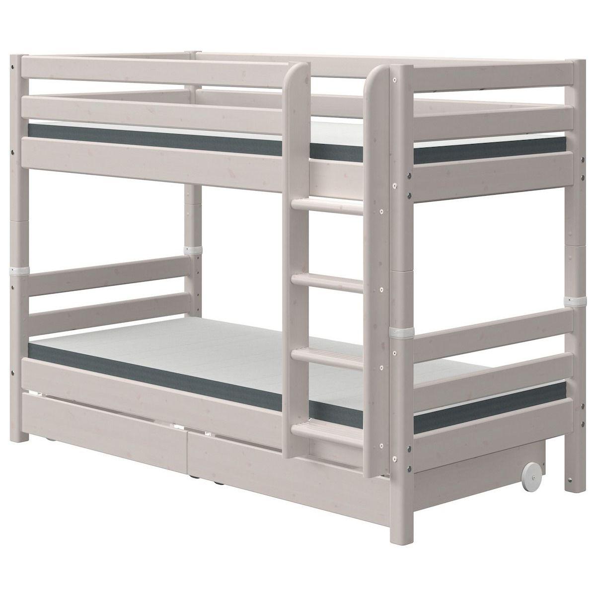 Lit superposé 90x200cm échelle droite 2 tiroirs CLASSIC grey washed