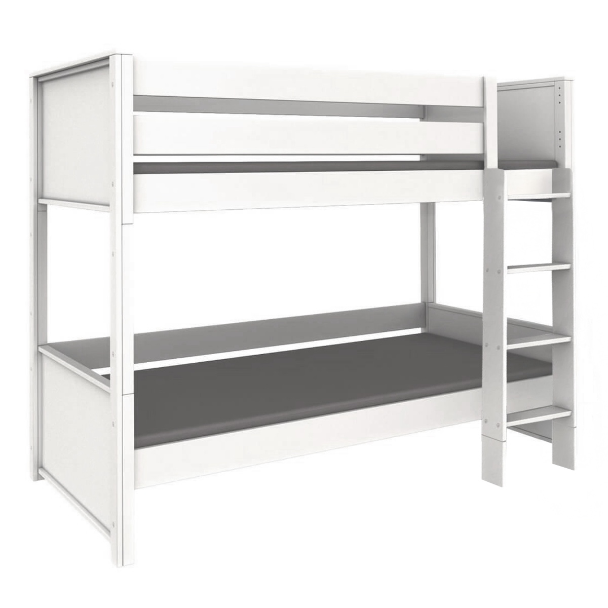 Lit superposé 90x200x165cm échelle droite KASVA hêtre laqué blanc