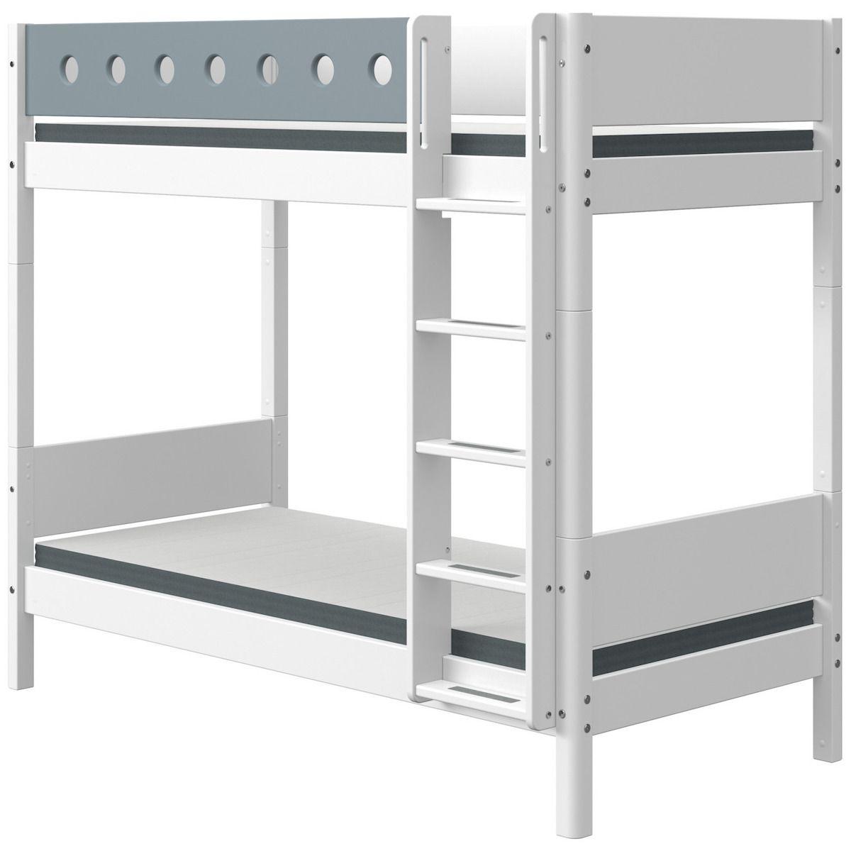 Lit superposé haut 90x190cm échelle droite WHITE Flexa blanc-light blue