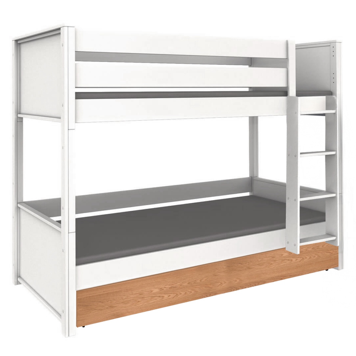 Lit superposé-lit gigogne 90x200x165cm échelle droite KASVA hêtre laqué blanc