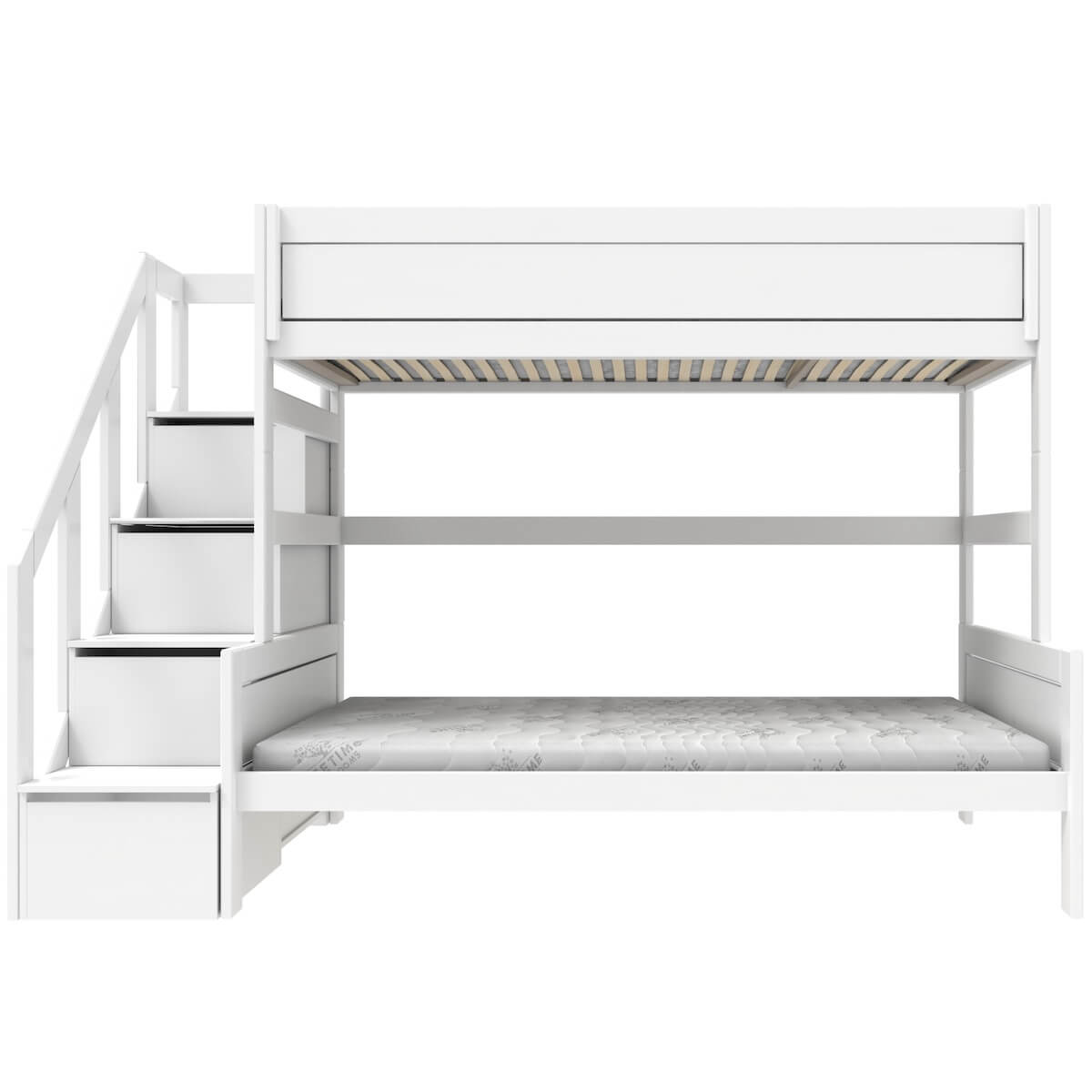 Lit surélevé 120x200cm/90x200cm escalier sommier DELUXE Lifetime blanc