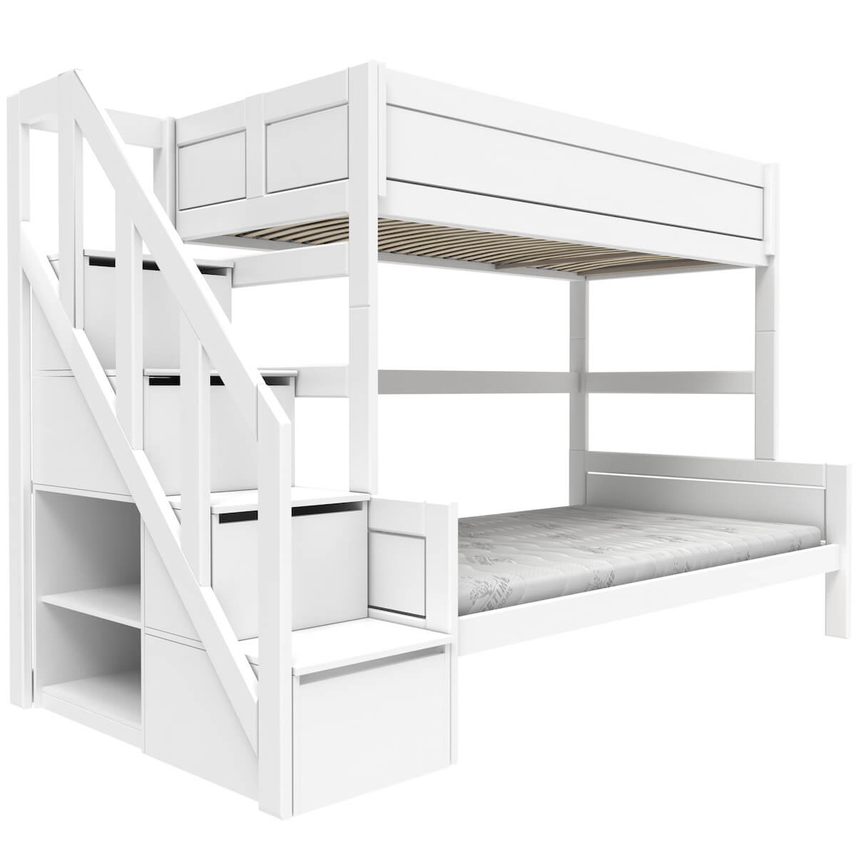 Lit surélevé 120x200cm/90x200cm escalier sommier DELUXE Lifetime blanc