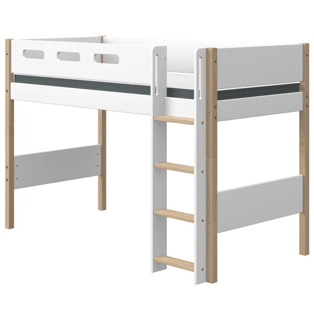 Lit surélevé 200x90cm échelle droite NOR Flexa chêne-blanc