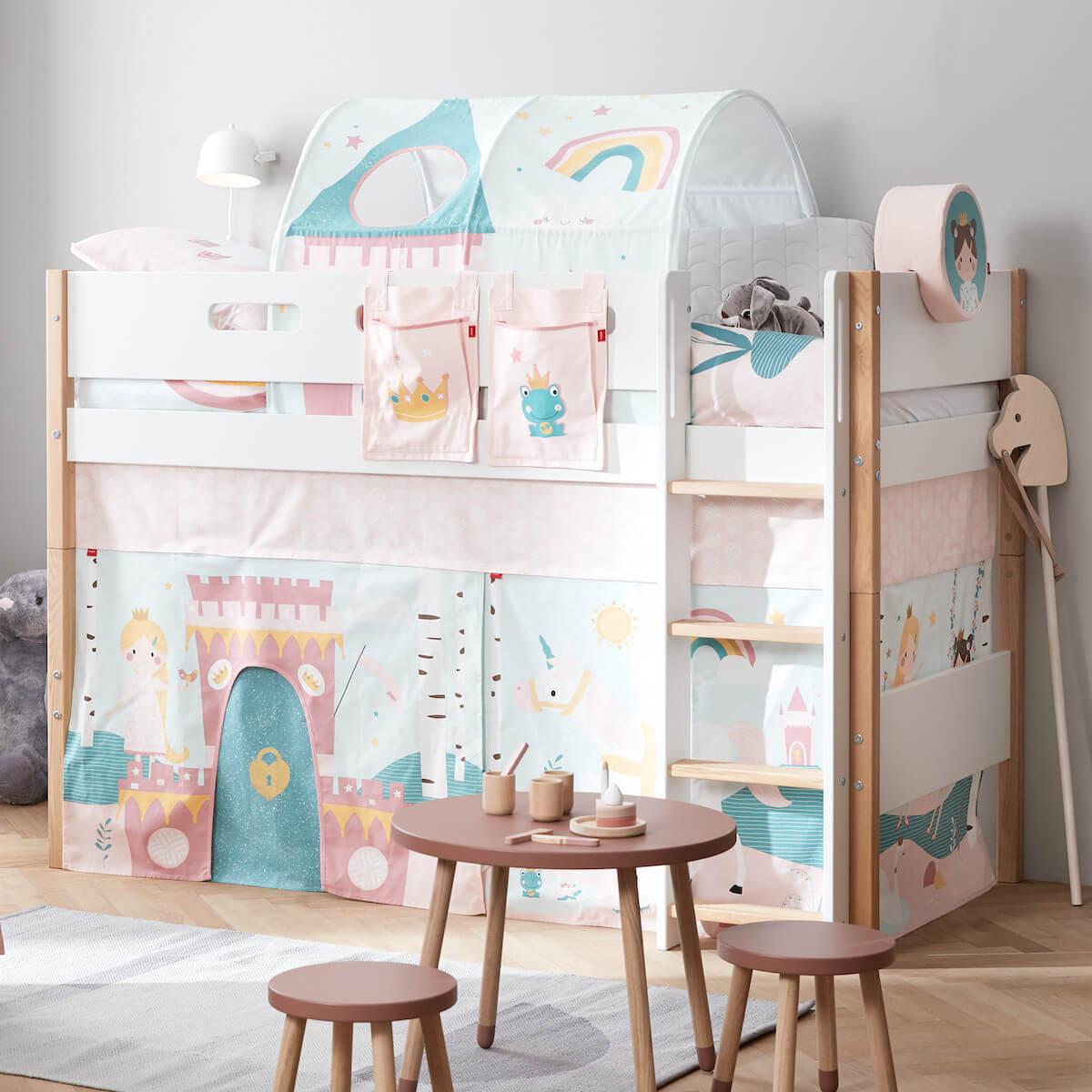 Lit surélevé 200x90cm échelle droite NOR Flexa chêne-blanc