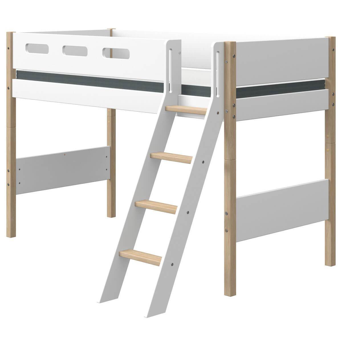 Lit surélevé 200x90cm échelle inclinée NOR Flexa chêne-blanc