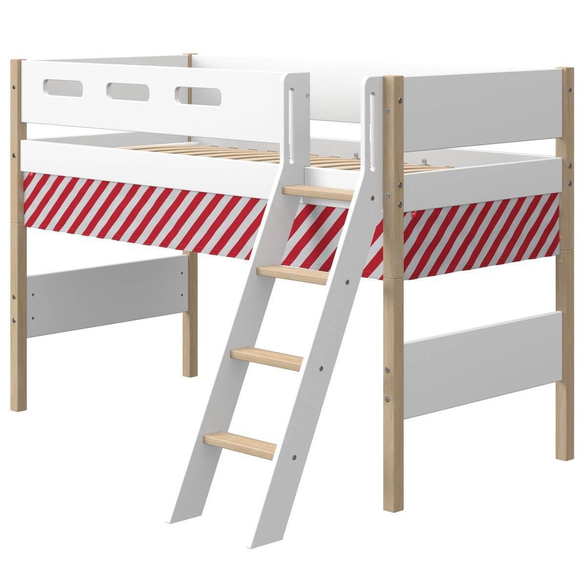 Lit surélevé 200x90cm échelle inclinée NOR Flexa chêne-blanc