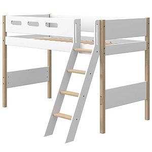 Lit surélevé 200x90cm échelle inclinée NOR Flexa chêne-blanc