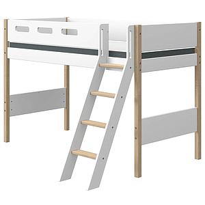 Lit surélevé 200x90cm échelle inclinée NOR Flexa chêne-blanc