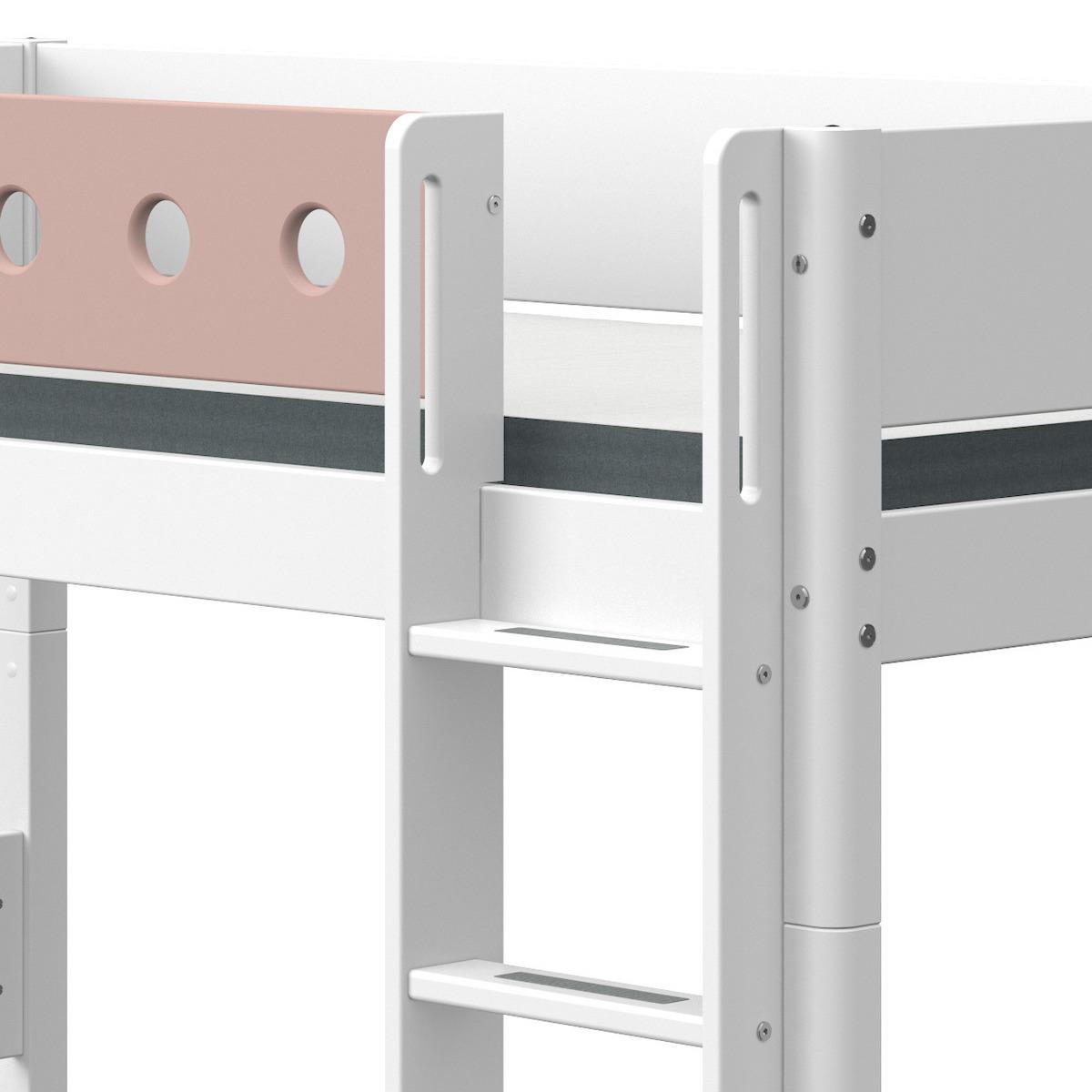 Lit surélevé 90x190cm échelle droite WHITE Flexa blanc-light rose