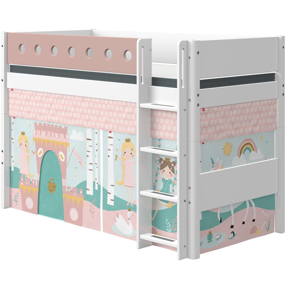 Lit surélevé 90x190cm échelle droite WHITE Flexa blanc-light rose