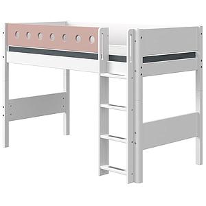 Lit surélevé 90x190cm échelle droite WHITE Flexa blanc-light rose