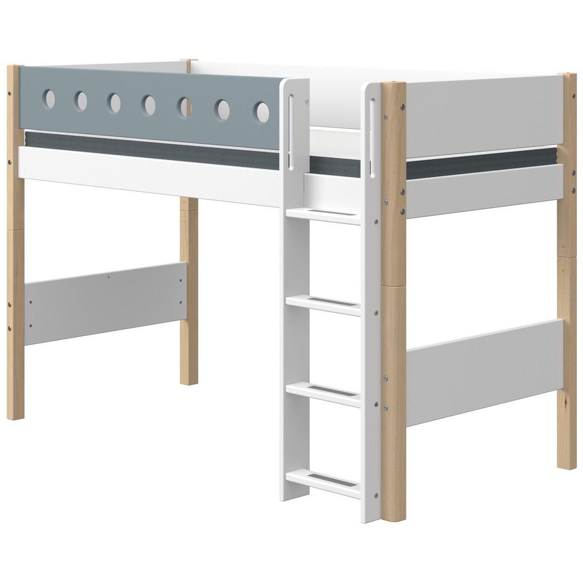 Lit surélevé 90x190cm échelle droite WHITE Flexa naturel-light blue