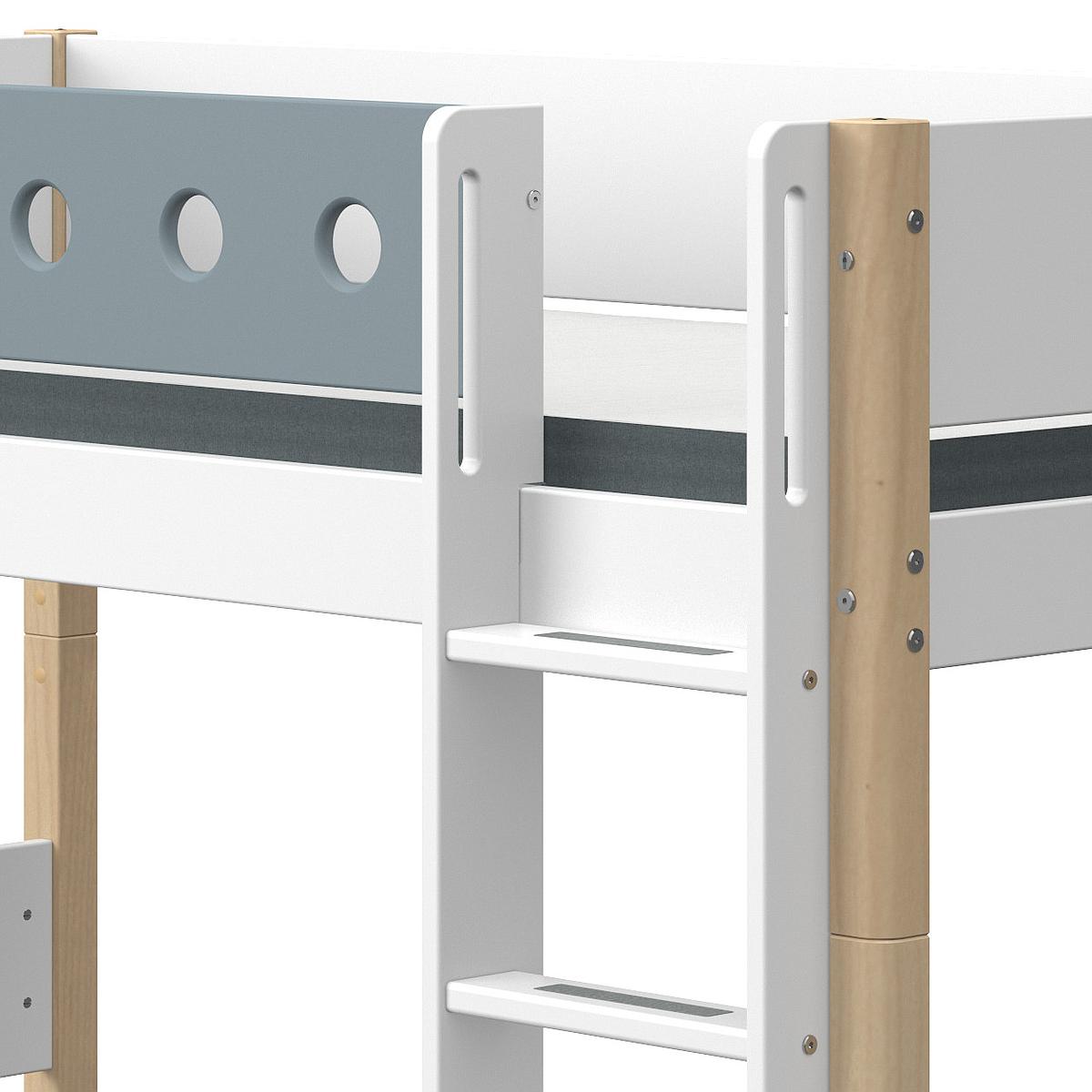 Lit surélevé 90x190cm échelle droite WHITE Flexa naturel-light blue