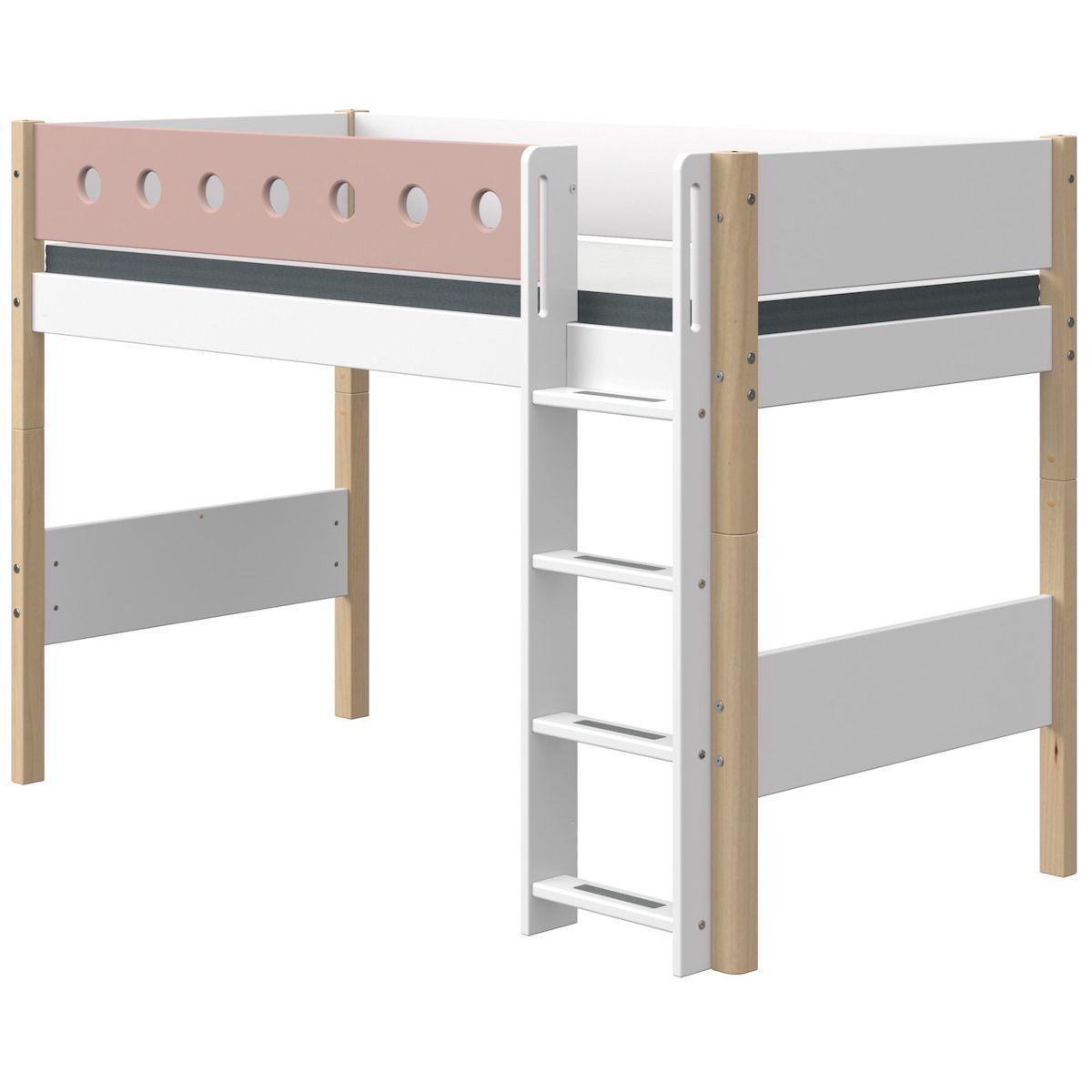 Lit surélevé 90x190cm échelle droite WHITE Flexa naturel-light rose