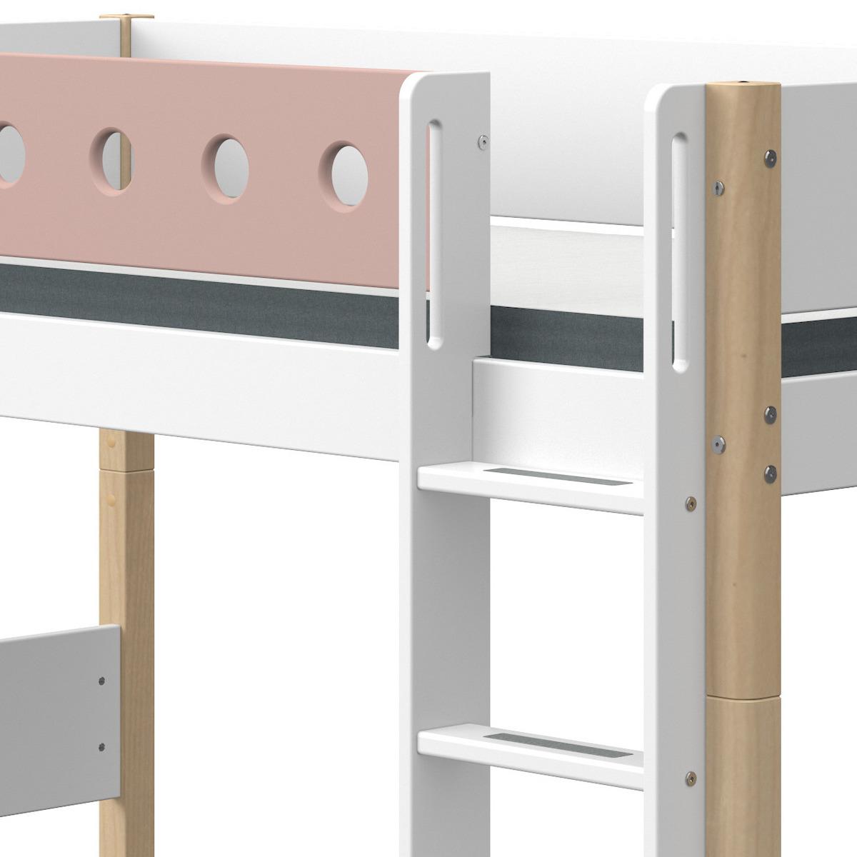 Lit surélevé 90x190cm échelle droite WHITE Flexa naturel-light rose