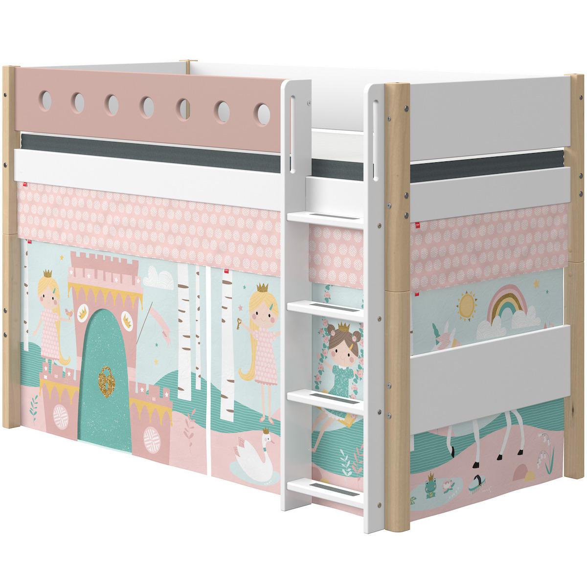 Lit surélevé 90x190cm échelle droite WHITE Flexa naturel-light rose