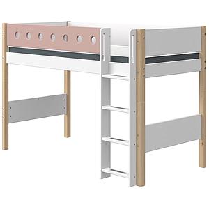 Lit surélevé 90x190cm échelle droite WHITE Flexa naturel-light rose