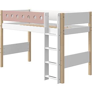 Lit surélevé 90x190cm échelle droite WHITE Flexa naturel-light rose