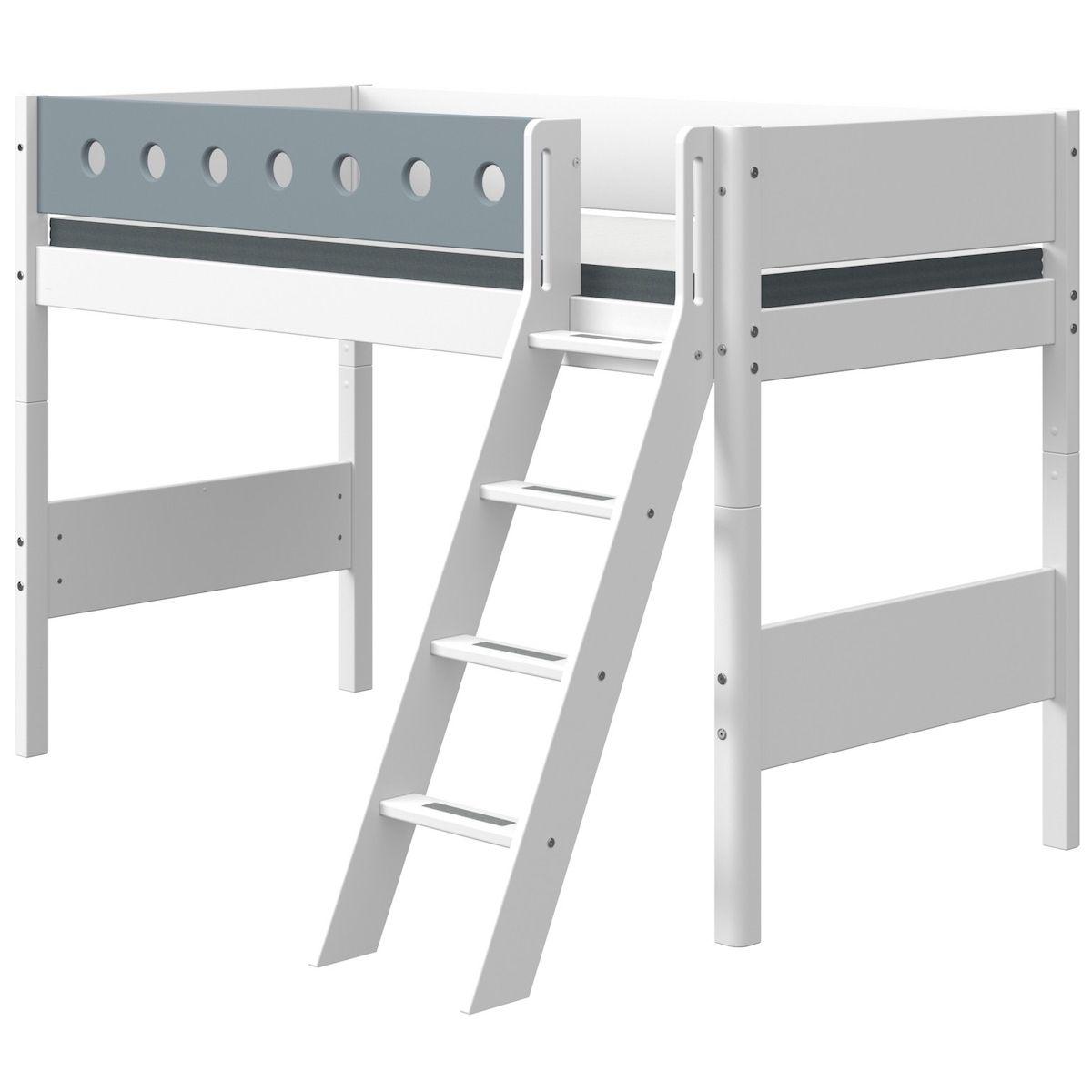 Lit surélevé 90x190cm échelle inclinée WHITE Flexa blanc-light blue