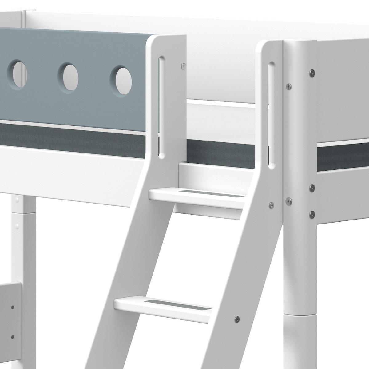 Lit surélevé 90x190cm échelle inclinée WHITE Flexa blanc-light blue