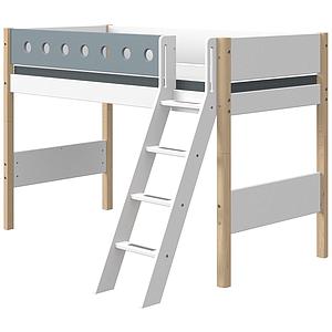 Lit surélevé 90x190cm échelle inclinée WHITE Flexa naturel-light blue