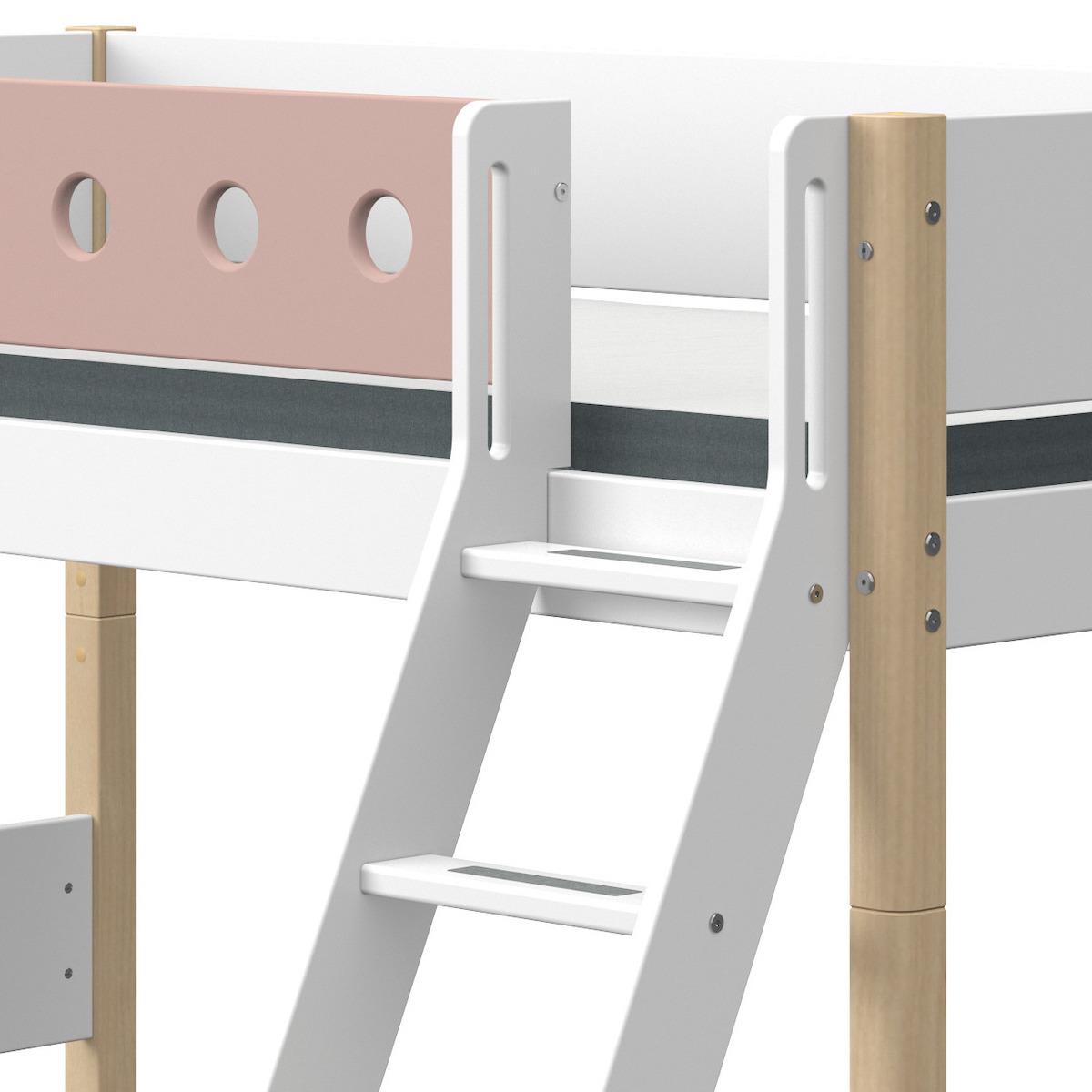 Lit surélevé 90x190cm échelle inclinée WHITE Flexa naturel-light rose