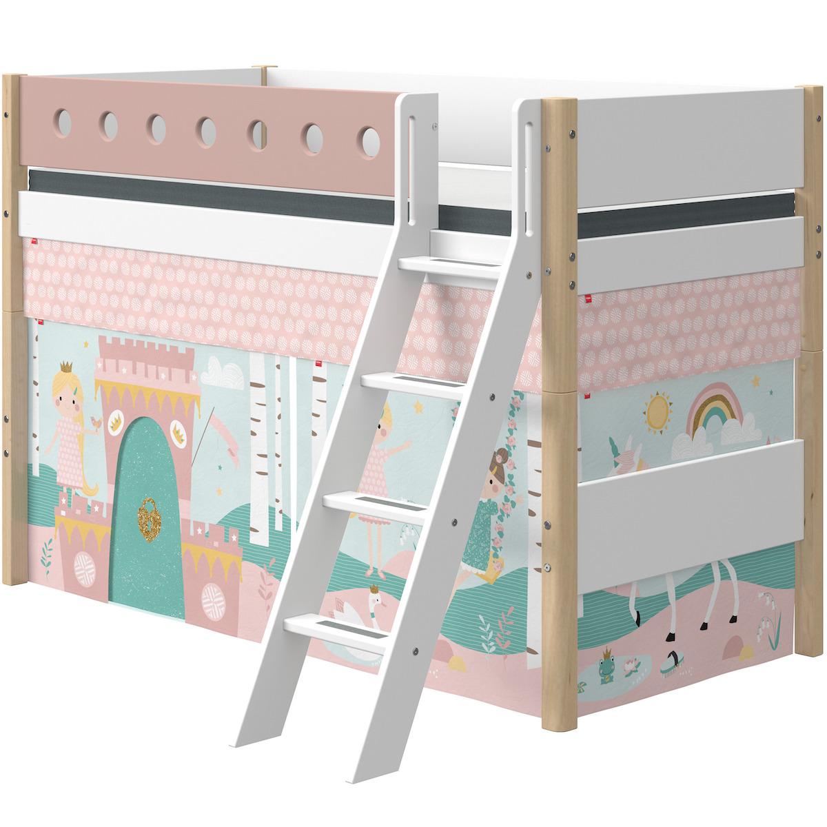 Lit surélevé 90x190cm échelle inclinée WHITE Flexa naturel-light rose